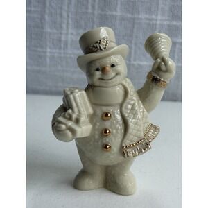 Lennox Porcelain Snowman 3.75" Figurine Ivory  + 24k G Trim  Christmas Holiday